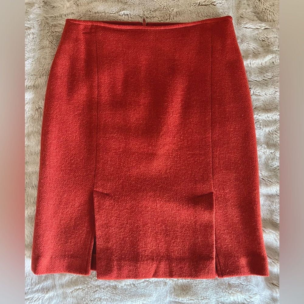 Blunauta Italian Wool Skirt in Burnt Orange – Lined, Classic Fit, Size 2